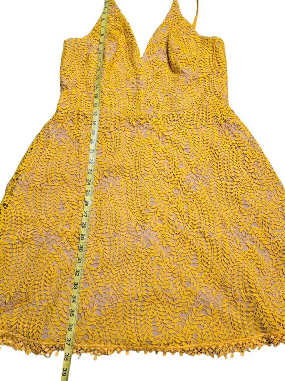 Dress The Population Yellow Crochet Lace Dress XXL EUC - Picture 5 of 10